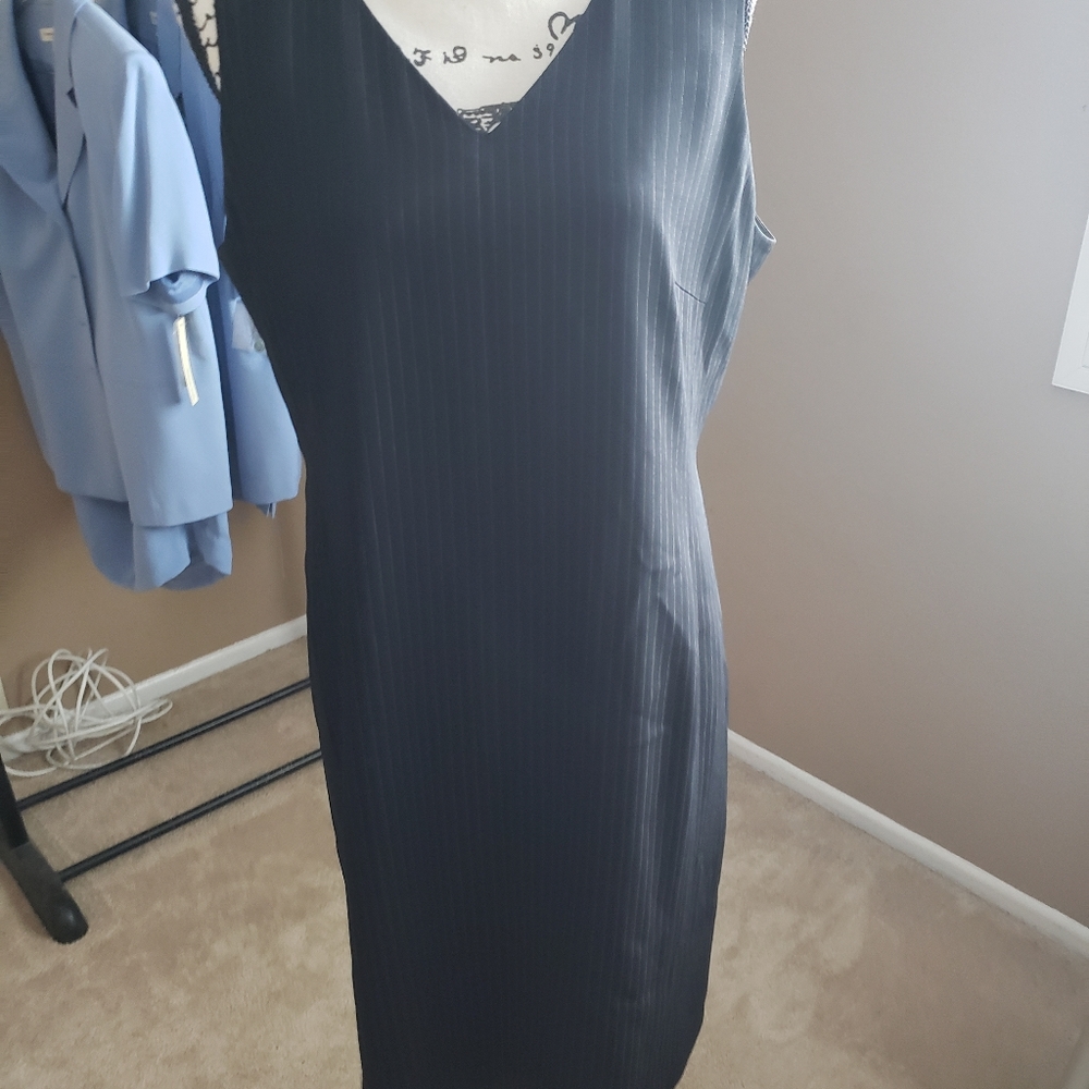 Black sleeveless pinstripe dress